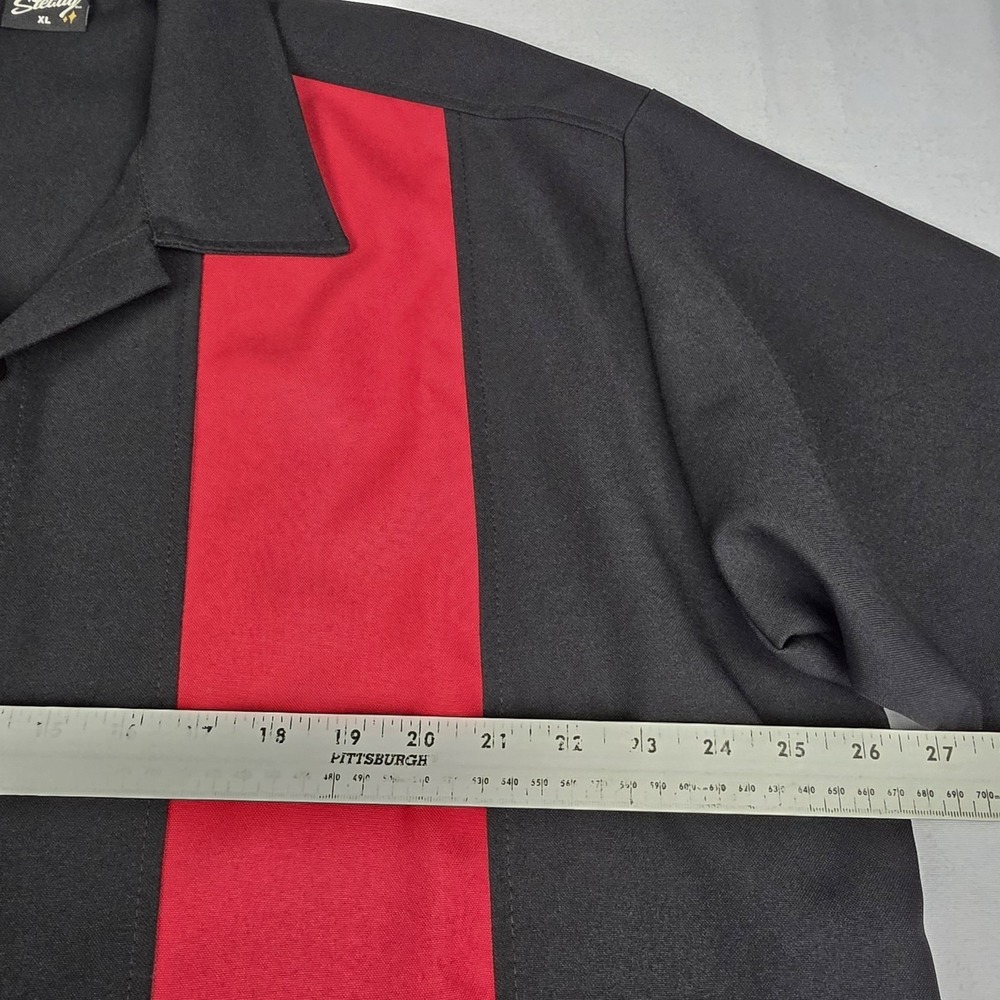 Steady Bowling Shirt Mens XL Red Black Short Sleeve Button Up Rockabilly Casual - Picture 6 of 7